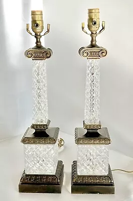 Pair Of Crystal Marbro Style Iconic Column Lamps-Ionic Order Capital Style • $1900