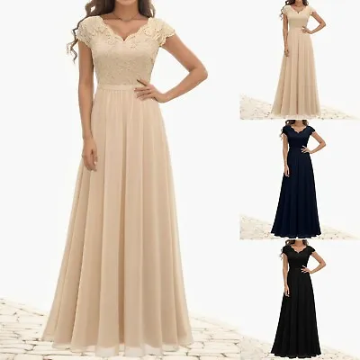 $46.19 • Buy Ladies Gown Dress Elegant Dresses Lace Stitching Long Waist Ruffled For Women