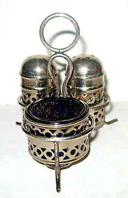 Vintage EPNS English Silverplate Mustard Pot & Shakers In Stand • $29.95