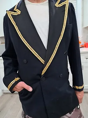 Vintage 60s Holiday Vegas Host GOLD TRIM SWAG Tuxedo Blazer Suit Jacket Large • $75
