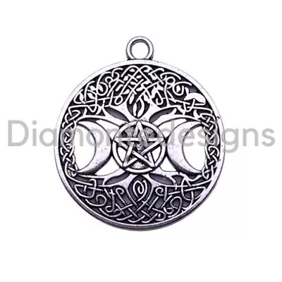£3.49 • Buy 5 X Tibetan Silver 38mm Triple Moon Tree Of Life Pentagram Pendant Charm Wiccan