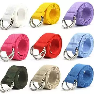 Canvas Web D Ring Belt Silver Buckle Military Style For Men & Women Small Me • $12.24