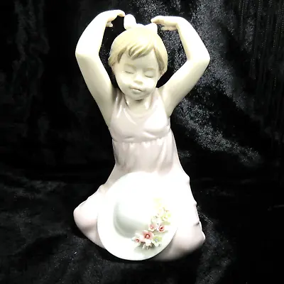 Rare Vintage Nadal (Lladro) Porcelain Girl With Bow Hat And Flowers Handcrafted • $59.99