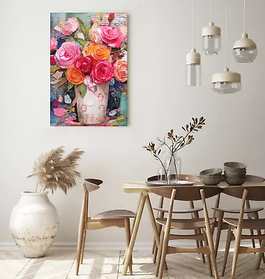 Rose Vase Wall Art Print Framed Canvas Picture Room Decor • £24.99