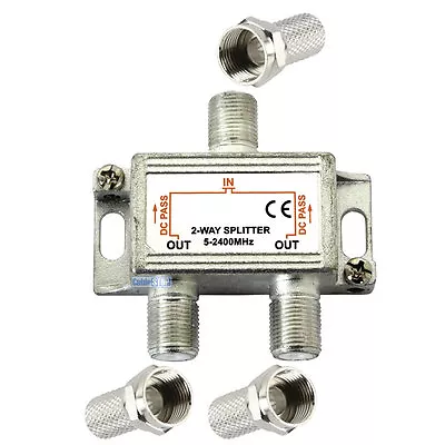 2 WAY COAX 5 - 2400 MHz TV AERIAL UHF VHF FM SIGNAL SPLITTER METAL ADAPTER NEW • £4.25