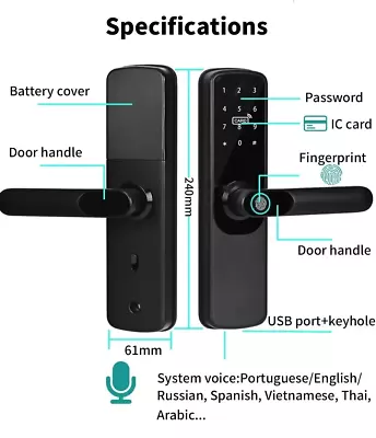 Tuya WiFi Electronic Smart Door Lock:Fingerprint Smart Card Password Key USB • £78.97