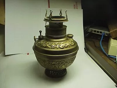 Vintage Ornate Brass Oil Lamp Tank Center Draft M B Co. Ny On Wheel-- Parts • $14.95