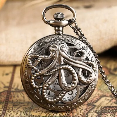 Mens Women Steampunk Quartz Analog Pocket Watches Necklace Chain Christmas Gifts • $9.65