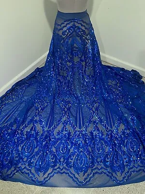 Royal Blue 4way Stretch Sequin Lace Fabric 50” Width Sold By The Yard • $29.99