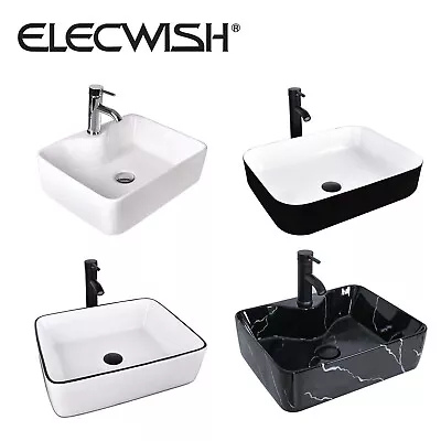 ELECWISH Bathroom Vessel Sink Rectangle Ceramic Basin Bowl With Faucet Combo • $99.99