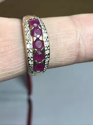 Beautiful Ladies Gift! Solid 9ct Gold Ruby & Diamond Eternity Ring Band Sz O.5 • £195