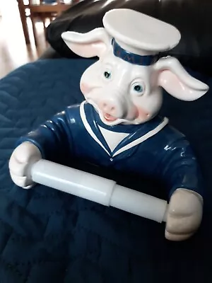 Vintage Ceramic Sailor Pig Toilet Roll Holder • £7.99