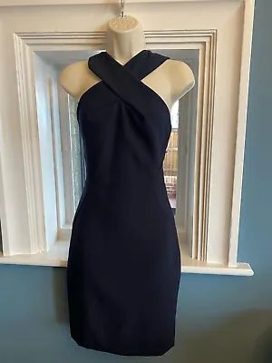 Mango Navy Blue Cross Front  Pencil Wiggle Dress Size S Bnwt  • £18