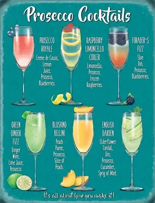 £4.99 • Buy Prosecco Cocktails Wine Glass Drink Pub Tiki Bar Kitchen Novelty Metal Wall Sign