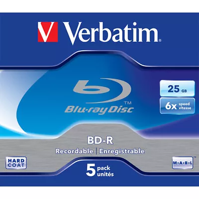 5PK Verbatim BD-R 25GB 6x Speed Recordable Blank Disc Data Storage W/ Jewel Case • $27