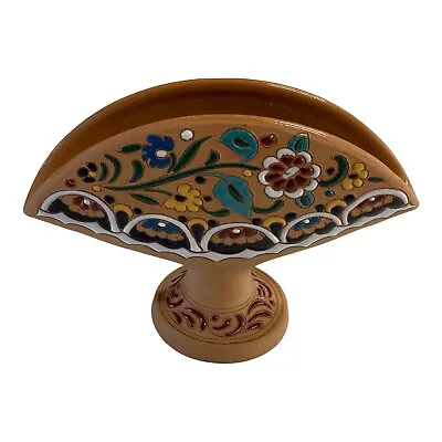Vintage Keramik Manousakis Hand Painted Greece Ceramic Floral Fan Vase Signed • $25.98