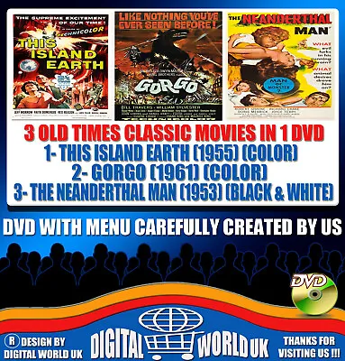 £4.59 • Buy 3 Old Classic Movies Dvd,  This Island Earth - Gorgo - The Neanderthal Man 