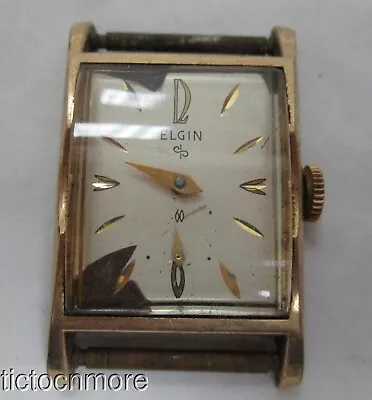 VINTAGE ELGIN GRADE 711 19j DECO NUMERALS WRIST WATCH MENS CASE 9522 SOLID LUGS • $9.99