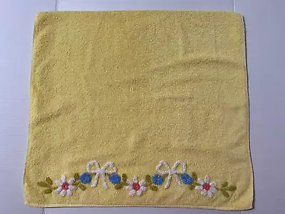 Vintage Martex Cotton Chenille Towel Yellow Flowers Daisies Bows Mid-Century • $13