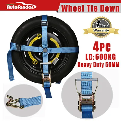 4* Wheel Tie Down Strap Car Carrying Ratchet Tie Down Trailer Wheel Harness Tow • $116.91
