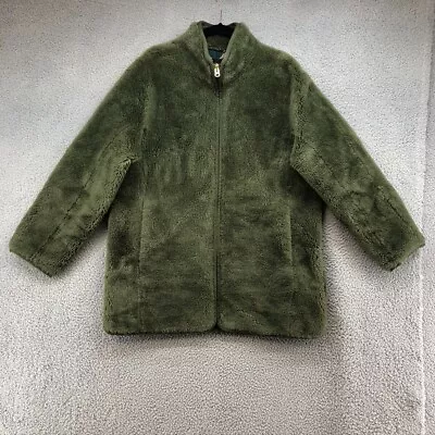 J Crew Zip Up Plush Fleece Jacket Womens Large Green Distressed Fatigue  • $115