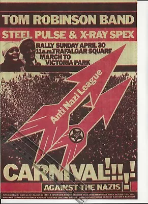 Rock Against Racism Tom Robinson Steel Pulse X-ray Spex 1978 Gig Flyer repro • £9