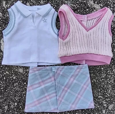 American Girl Doll Clothes - Pink/Blue Plaid Skirt W/2 Matching Sleeveless Tops • $15