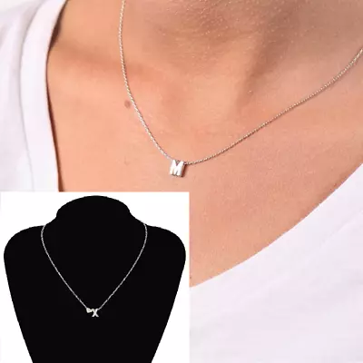 £3.59 • Buy Silver Colour Love Heart Initial 26 Letters Chain Necklace Women Free Gift Bag 