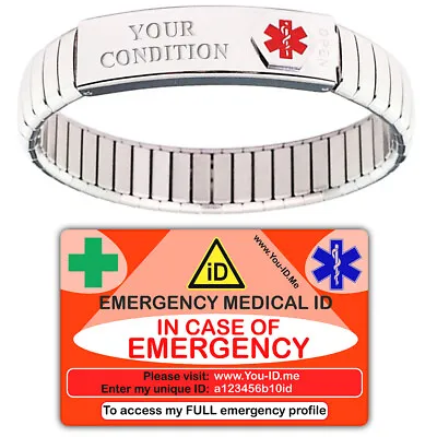 Medical Bracelet Medic Alert Bracelet Emergency Medi ID Wallet Card Set SOS ICE  • £39.99