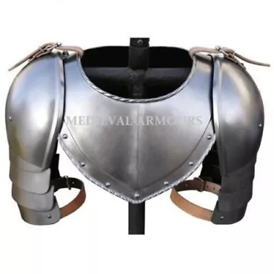 Medieval Larp Steel Plate Pair Of Pauldrons With Gorget Shoulder Armor Set • $69