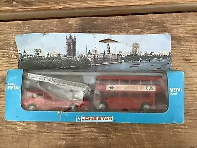 Lone Star Diecast Toys LONDON DOUBLE DECKER BUS + FIRE ENGINE Gift Set 1980 MIB • £14.99