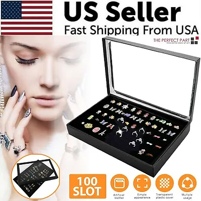 100 Slots Jewelry Ring Display Organizer Tray Holder Earrings Storage Box Case • $9.89