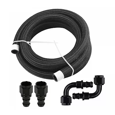 20FT 4AN Stainless Steel Braided Oil Fuel Line BK + Fittings Hose Adaptor KIT • $20.99