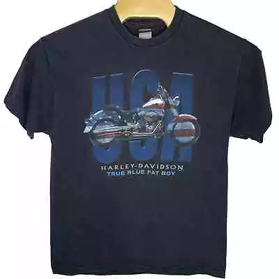 Vintage Harley Davidson T-Shirt True Blue Fat Boy Naples Florida Made In USA L • $24