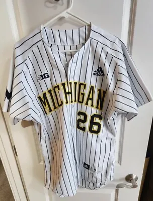 University Of Michigan Adidas Button-up Pinstriped Baseball Jersey #26 VG • $49.99