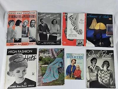 Lot Of 8 Vintage Knitting Pattern Books Jack Frost Coats & Clark's Fleisher Used • $15.50