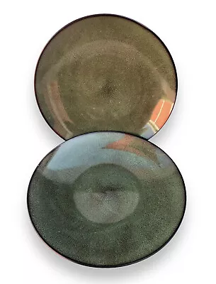 SET (2) Gabbay FUSION WASABI 11.5  Dinner Plates Green & Black Speckle Stoneware • $35.99