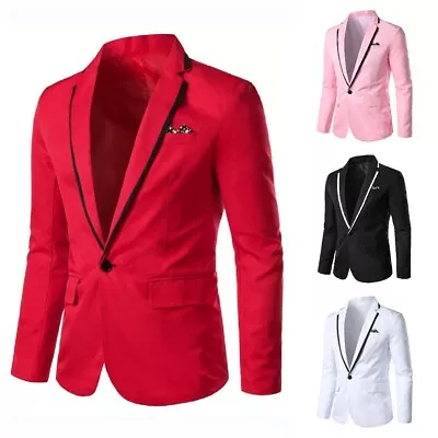 Men's Business Lapel Blazer Office Work Formal Suit Coat One Button Dress Jacket • $28.11