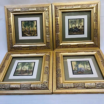 6  X 6  Gold Textured Frame Jungle Animals Elephant Zebra Giraffe Monkey 4 Set • $21.95