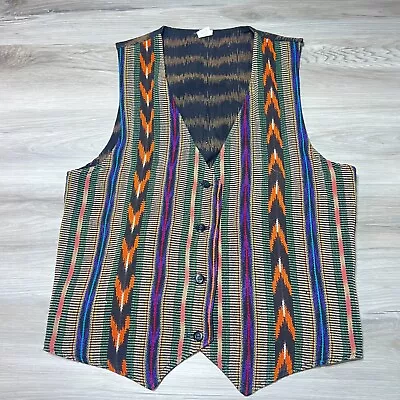 Vintage Aztec Vest Mens Small Multicolor Geometric Button Front Western Wear 90s • $24.95