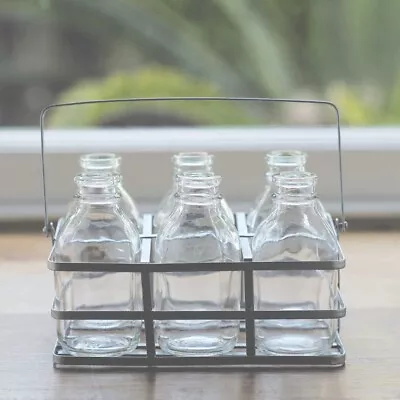 X1 Set 6 School Milk Bottles In Silver Crate Flower Bud Vase Drinking Glass • £12.99