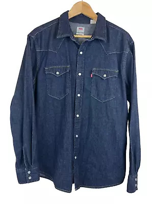 LEVI'S RED TAB  Long Horn Sawtooth Denim Western PEARL SNAP Button Shirt L Men's • $49.99