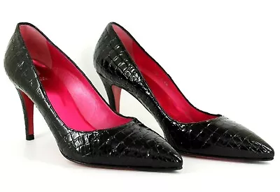 Ursula Mascaro Ladies EU 40 UK 7 Black Reptile Print Pointed Heeled Court Shoes • £44.99