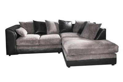 £419 • Buy Grey Coffee Sofa Corner Suite Cord Fabric + Leather Look Modern Left Right 3&2