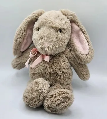 Pottery Barn Kids Plush Gray Bunny Rabbit Pink Ears Nose Ribbon Bow 11” PBK • $7.99