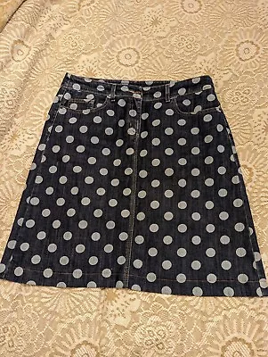 BODEN Blue Denim Polka Dot Spotted Jeans Knee Length Skirt With Pockets UK 14 • £17.99