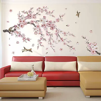 Plum Blossom Flower Wall Stickers - Cherry Blossom Tree Branch Bird Floral Wal • $15.66