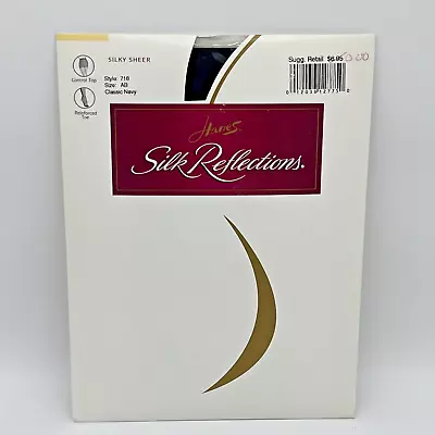 Vtg Hanes Silk Reflections Control-Top Reinforced Toe Pantyhose Sz AB Navy New • $8