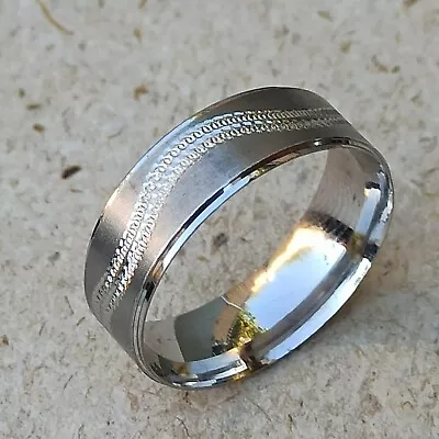 Silver Band Ring Vintage Men Engraved Retro Diamond Cut 925 Art Deco Bridegroom • $63.20