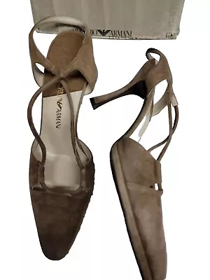 Emporio Armani Brown Crisscross Vintage Suede  7.5/38 Women's Shoes $250.00 • $79.10